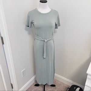NWT Sage Green Catherine Malandrino Midi Tie Waist Side Slit Dress Small